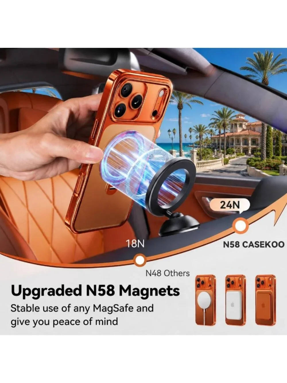 Glossy Orange 360° Spin Magnetic Stand Case for iPhone 17 Pro Max - Stylish
